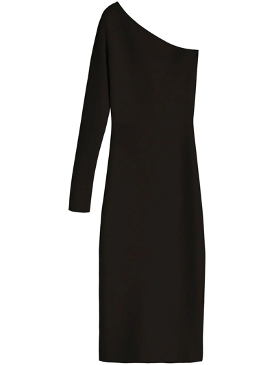 Shop Victoria Beckham Single-sleeve Bodycon Midi Dress In Black