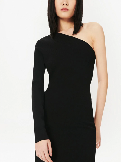 Shop Victoria Beckham Single-sleeve Bodycon Midi Dress In Black
