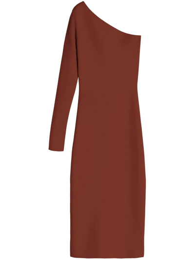 Shop Victoria Beckham Single-sleeve Bodycon Midi Dress In Brown