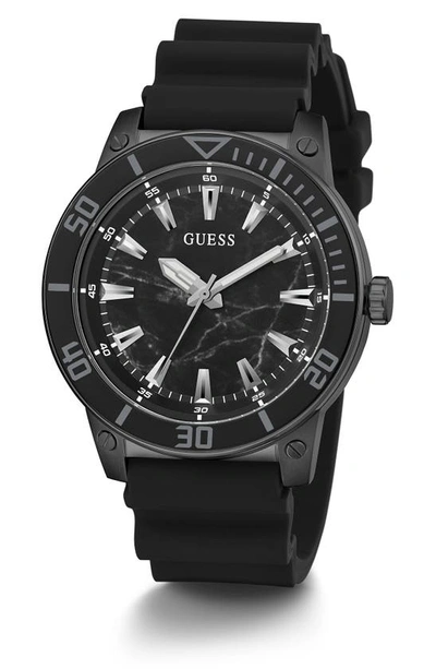 Shop Guess Analog Silicone Strap Watch, 46mm In Black