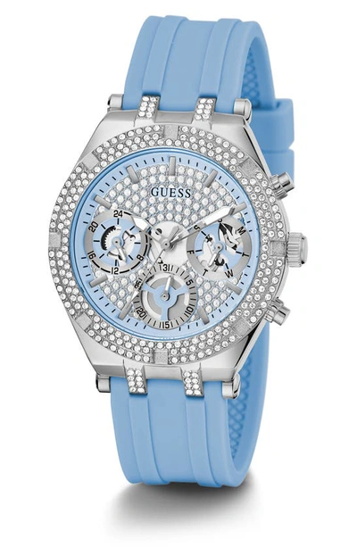 Shop Guess Multifunction Silicone Strap Watch, 38mm In Blue