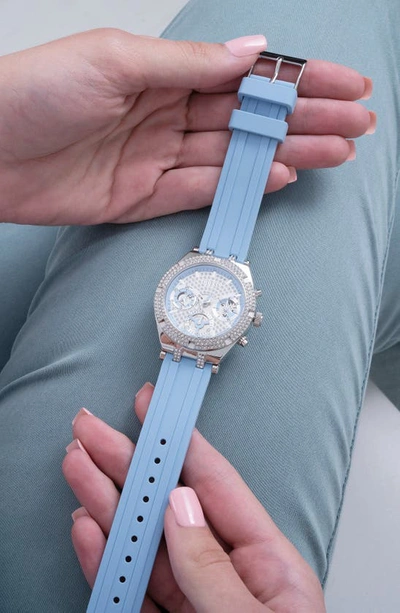 Shop Guess Multifunction Silicone Strap Watch, 38mm In Blue