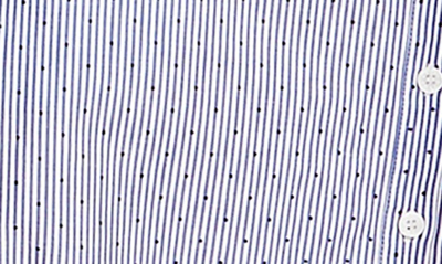 Shop Court & Rowe Ruffle Placket Flocked Dot Pinstripe Long Sleeve Cotton Shirtdress In Chambray Blue