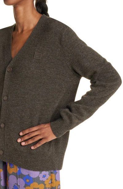 Shop Acne Studios Keve Face Patch Wool Cardigan In Grey/ Brown Melange