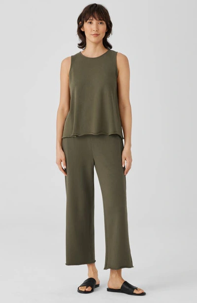 Shop Eileen Fisher Crop Straight Leg Organic Cotton Pants In Olive