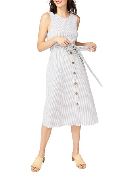Shop Court & Rowe Sleeveless Stretch Cotton Seersucker Dress In Stone Gray
