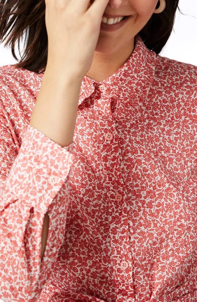 Shop Court & Rowe Floral Print Long Sleeve Shirtdress In Cheeky Peach