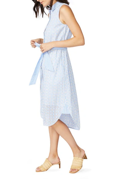 Shop Court & Rowe Stripe Sleeveless Embroidered Eyelet Shirtdress In Chambray Blue