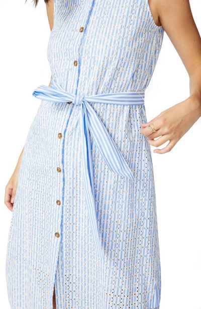 Shop Court & Rowe Stripe Sleeveless Embroidered Eyelet Shirtdress In Chambray Blue