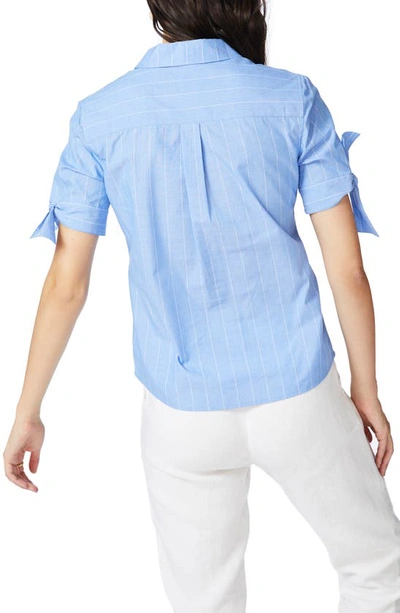 Shop Court & Rowe Wide Stripe Tie Cuff Cotton Shirt In Villa Azul