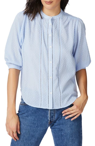 Shop Court & Rowe Clip Dot Short Sleeve Cotton Shirt In Chambray Blue