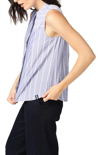 Shop Court & Rowe Rope Stripe Sleeveless Cotton Button-up Blouse In Blue Night