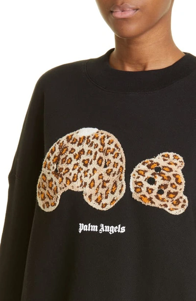 Shop Palm Angels Leopard Bear Patch Cotton Logo Sweatshirt In Black Brown