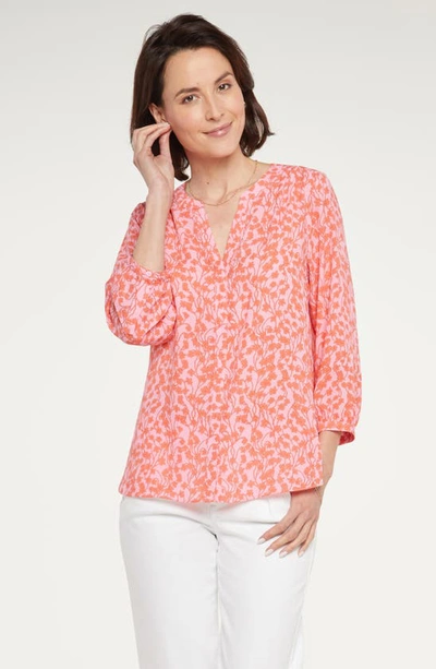 Shop Nydj High/low Crepe Blouse In Floral Vine