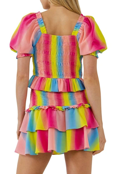 Endless Rose Ombre Stripe Smocked Top In Multi