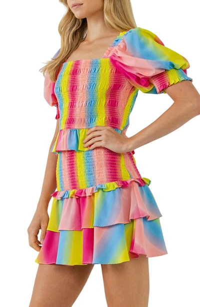 Endless Rose Ombre Stripe Smocked Top In Multi