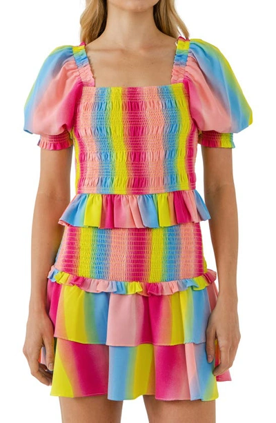 Endless Rose Ombre Stripe Smocked Top In Multi