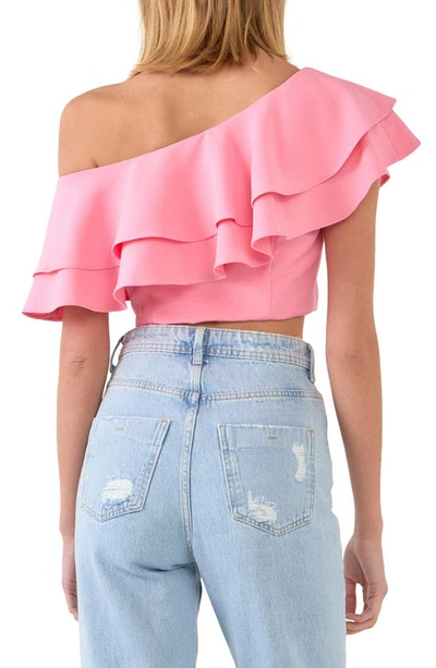 Endless Rose Ruffle One-shoulder Crop Top In Pink