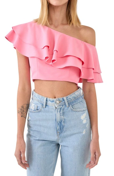 Endless Rose Ruffle One-shoulder Crop Top In Pink