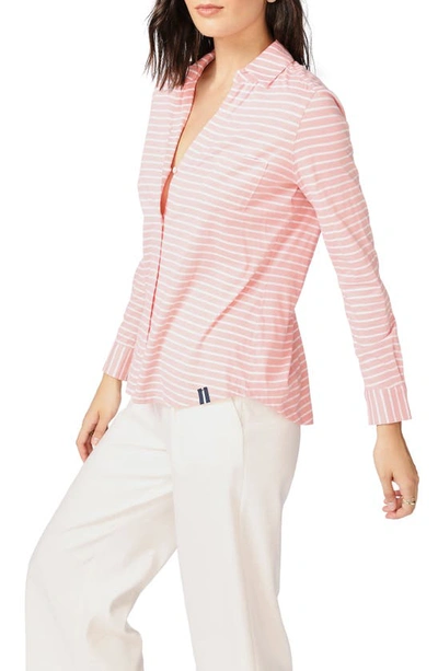 Shop Court & Rowe Classic Stripe Cotton Button-up Blouse In Cheeky Peach