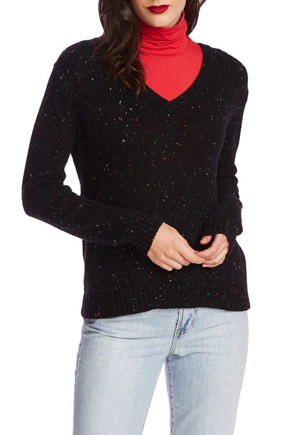 Court & Rowe Nep Flecked V-neck Sweater In Rich Black