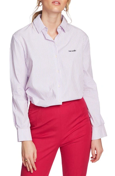 Shop Court & Rowe Preppy Embroidered Stripe Shirt In Chambray Pink
