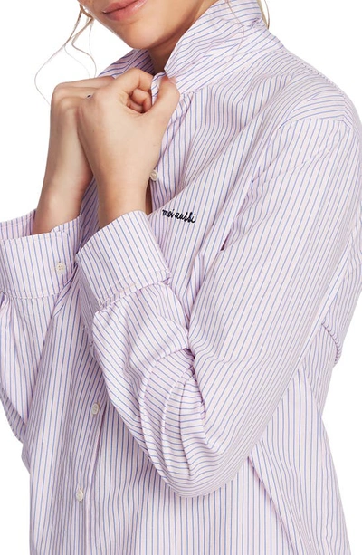 Shop Court & Rowe Preppy Embroidered Stripe Shirt In Chambray Pink