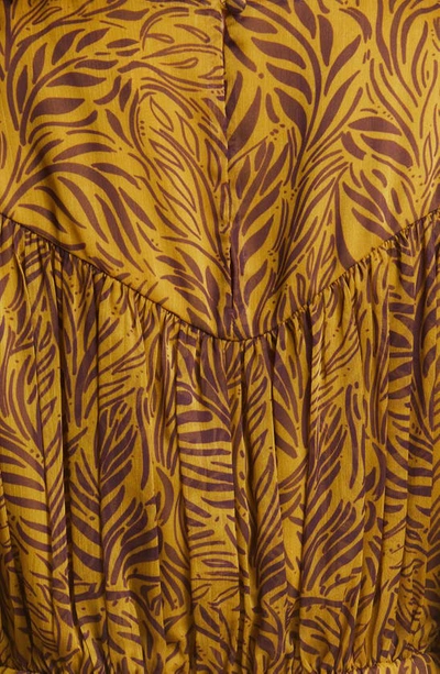 Shop Ted Baker Mairley Leaf Print Ruffle Hem Dress In Mid Yellow
