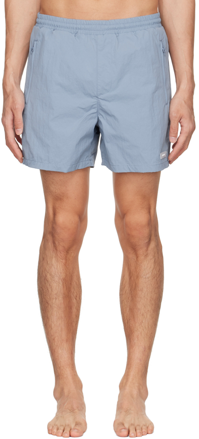 Shop Helmut Lang Blue Nylon Shorts In Storm Blue - Rhe