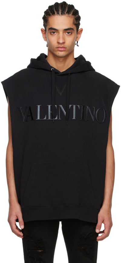 Shop Valentino Black Cotton Hoodie In 0no Nero