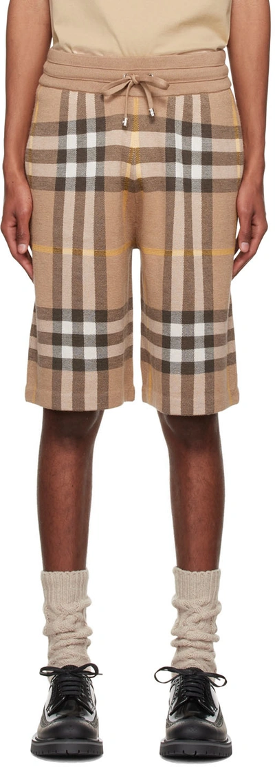 Shop Burberry Beige Silk & Wool Shorts In Truffle Ip Check