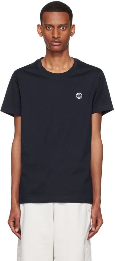 Shop Burberry Navy Organic Cotton T-shirt In Coal Blue