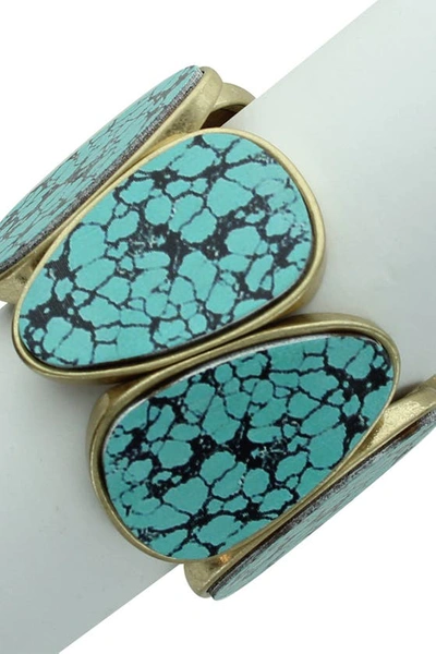 Shop Olivia Welles Lana 14k Yellow Gold Plated Crackled Stretch Bracelet In Worn Gold-turquoise