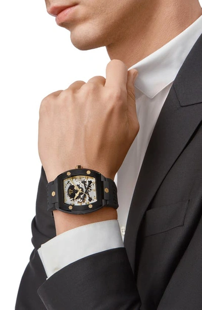 Shop Philipp Plein The $keleton Silicone Strap Watch, 44mm In Ip Black