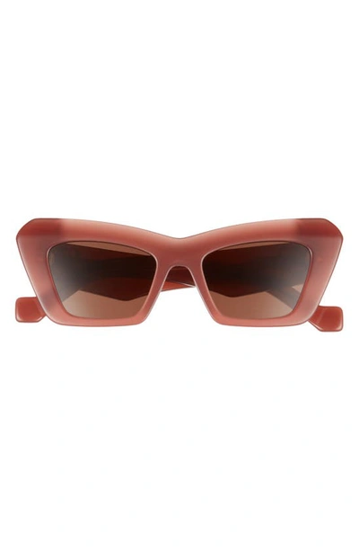 Shop Loewe Chunky Anagram 50mm Small Cat Eye Sunglasses In Shiny Dark Brown / Brown