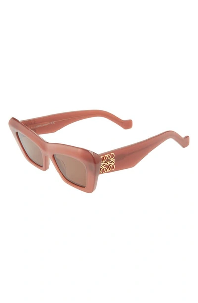 Shop Loewe Chunky Anagram 50mm Small Cat Eye Sunglasses In Shiny Dark Brown / Brown