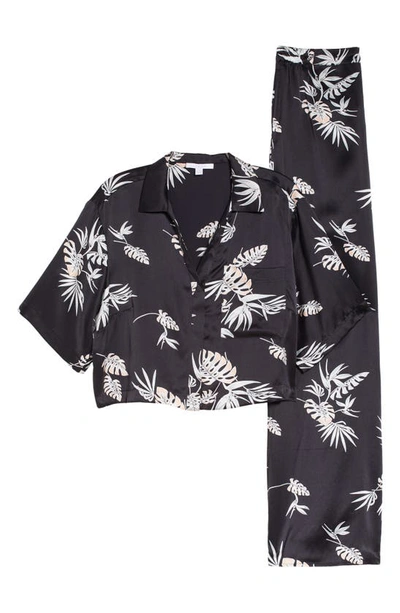 Shop Lunya High Waist Washable Silk Pajamas In Immersed Black Palm