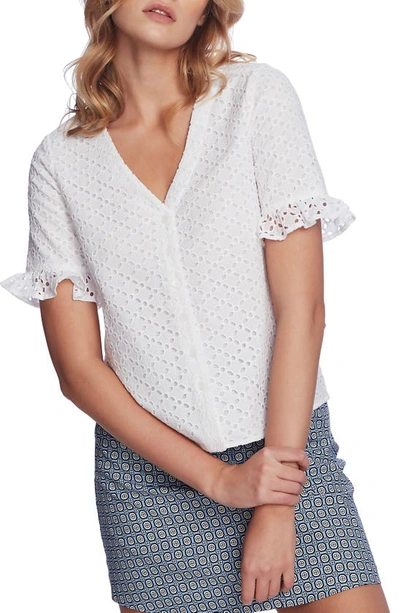 Shop Court & Rowe Ruffle Sleeve Front Button Blouse In Ultra White