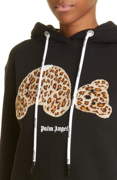 Shop Palm Angels Leopard Bear Patch Cotton Logo Hoodie In Black Brown