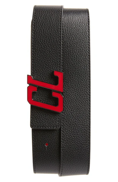 Shop Christian Louboutin Happy Rui Logo Calfskin Leather Belt In Black/ Loubi/ Gun Metal-loubi