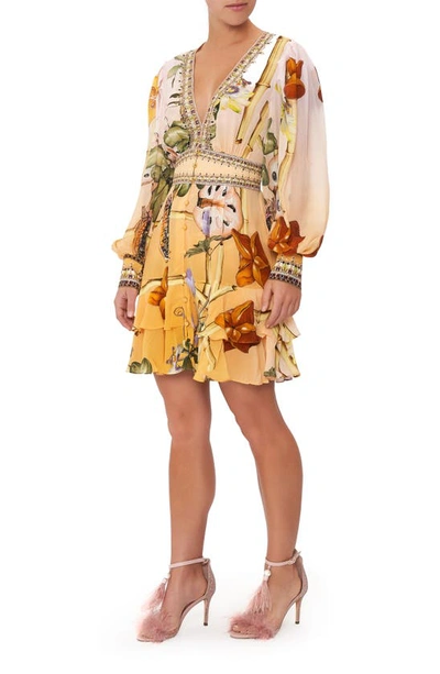 Shop Camilla Original Sin Floral Button Front Long Sleeve Silk Dress