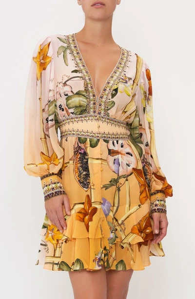 Shop Camilla Original Sin Floral Button Front Long Sleeve Silk Dress
