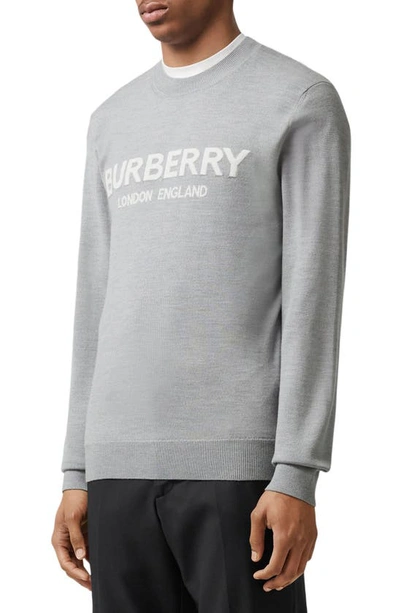 Shop Burberry Fennell Logo Intarsia Merino Wool Blend Sweater In Grey Melange