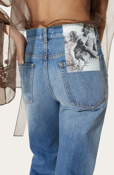 Shop Valentino Denim Archive High Waist Straight Leg Jeans In 558 Medium Blue Denim
