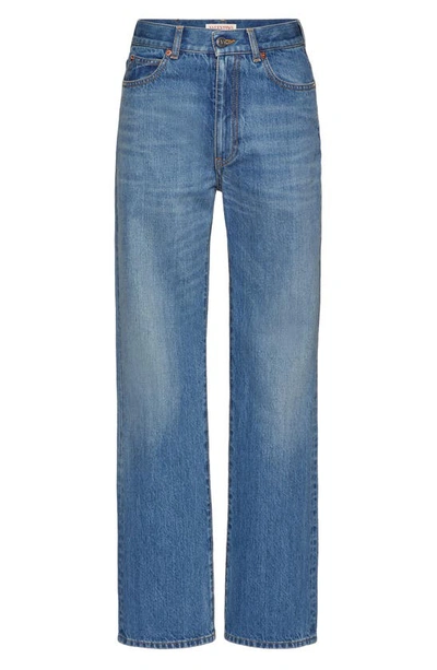Shop Valentino Denim Archive High Waist Straight Leg Jeans In 558 Medium Blue Denim