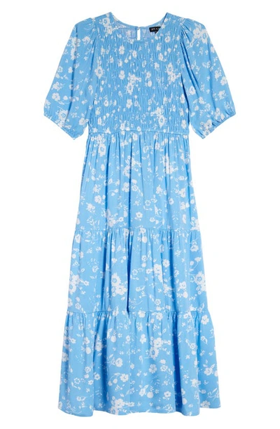 Shop Ava & Yelly Kids' Print Smocked Maxi Dress In Blue