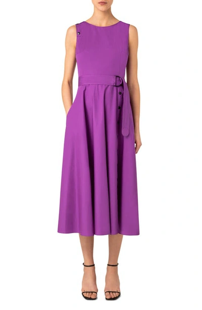 Shop Akris Punto Sleeveless Snap Detail Cotton Poplin Midi Dress In Purple