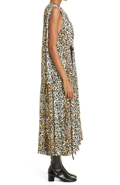 Shop Proenza Schouler Cheetah Print Belted Crêpe De Chine Midi Dress In Butter Multi