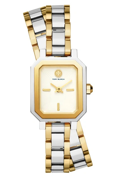 Shop Tory Burch Robinson Wrap Bracelet Watch, 22mm In Gold/ White/ Silver