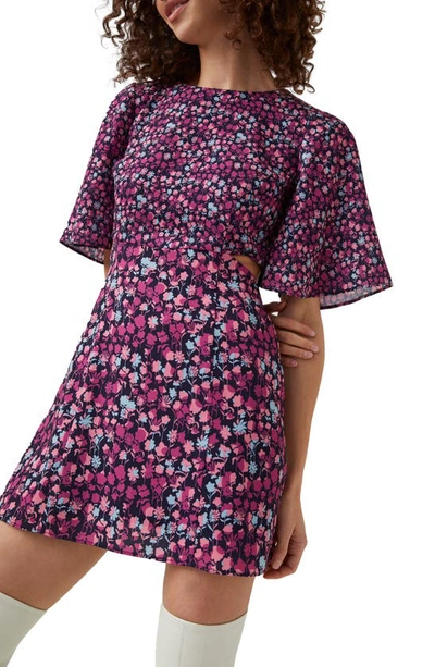 Shop French Connection Bethany Verona Cutout Short Sleeve Dress In Purple Meadow Multi